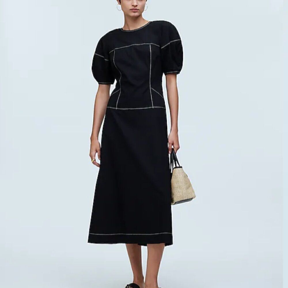 Madewell  Puff-Sleeve Drop-Waist Midi Dress size 6 NWT